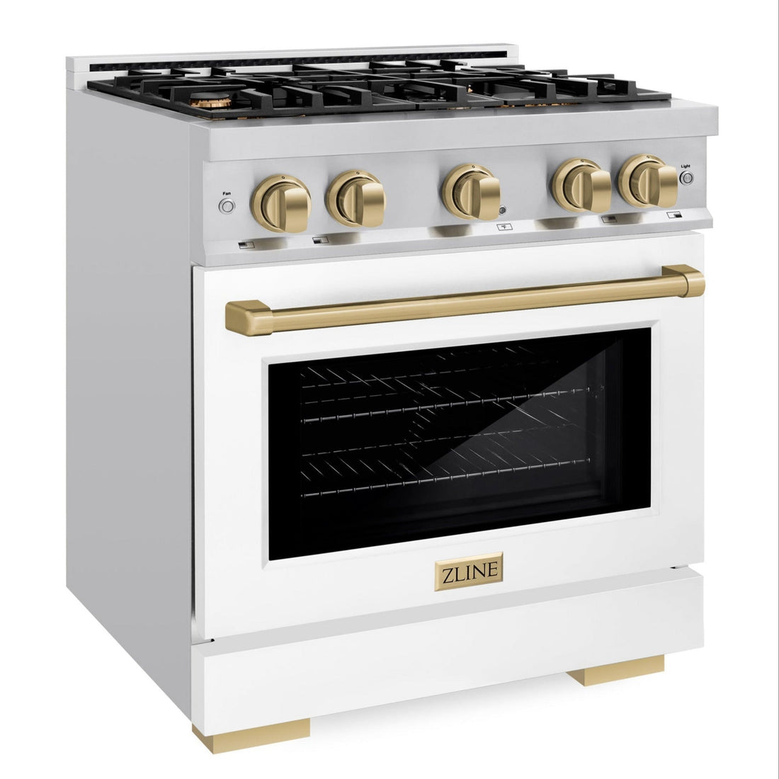 ZLINE 30 in. Dual Fuel Range 4.2 cu. ft. 4 Burners Stainless Steel White Matte Door Champagne Bronze Accents (HDRZ-WM-30-CB)