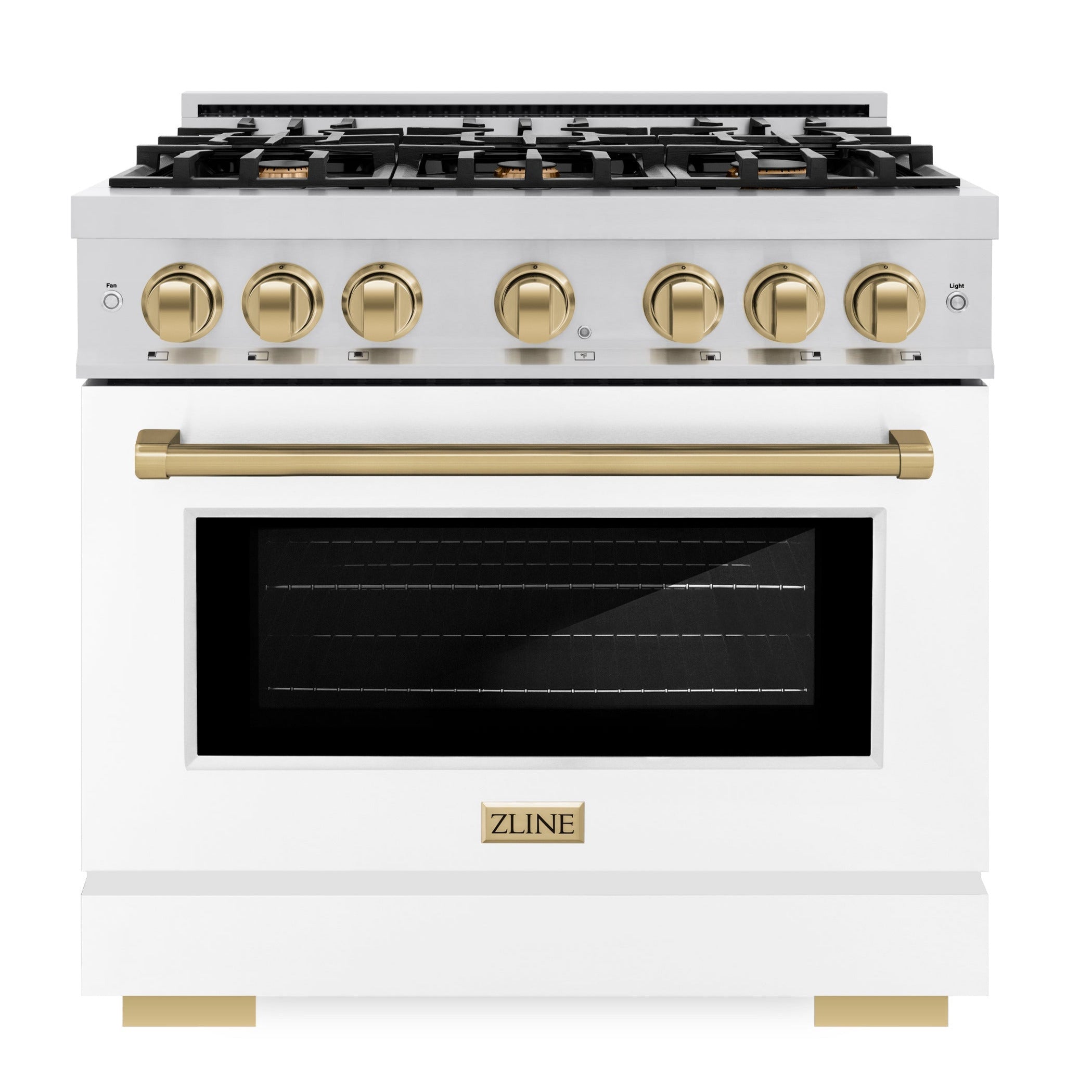 ZLINE 36 in. Select Dual Fuel Range 5.2 cu. ft. 6 Burner Gas Cooktop Electric Convection Oven Stainless Steel White Matte Door Champagne Bronze Accents (HDRZ-WM-36-CB)