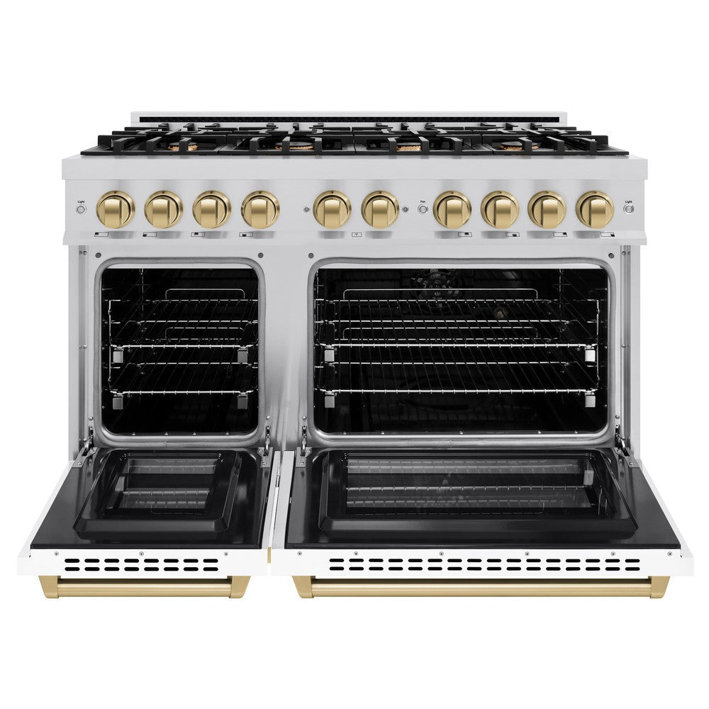ZLINE 48 in. Dual Fuel Range Double Oven 6.7 cu. ft. 8 Burners Stainless Steel with White Matte Doors & Champagne Bronze Accents (HDRZ-WM-48-CB)