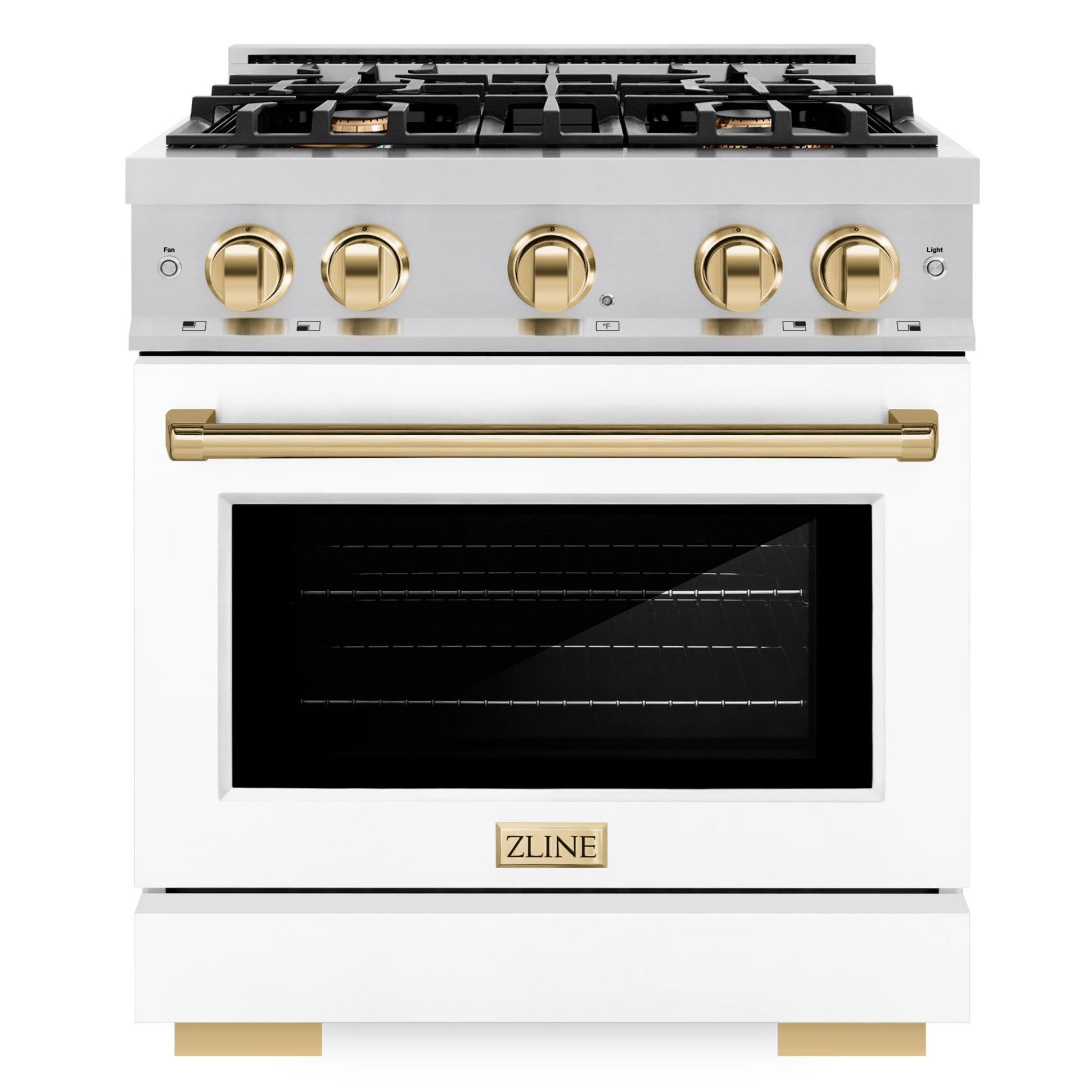 ZLINE 30 in. Select Gas Range 4.2 cu. ft. 4 Burner Cooktop Stainless Steel White Matte Door Polished Gold Accents (HGRZ-WM-30-G)