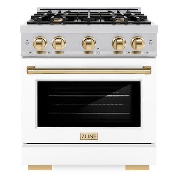 ZLINE 30 in. Select Gas Range 4.2 cu. ft. 4 Burner Cooktop Stainless Steel White Matte Door Polished Gold Accents (HGRZ-WM-30-G)