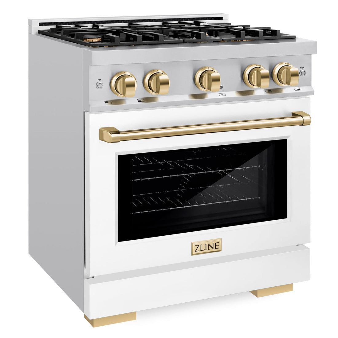 ZLINE 30 in. Select Gas Range 4.2 cu. ft. 4 Burner Cooktop Stainless Steel White Matte Door Polished Gold Accents (HGRZ-WM-30-G)
