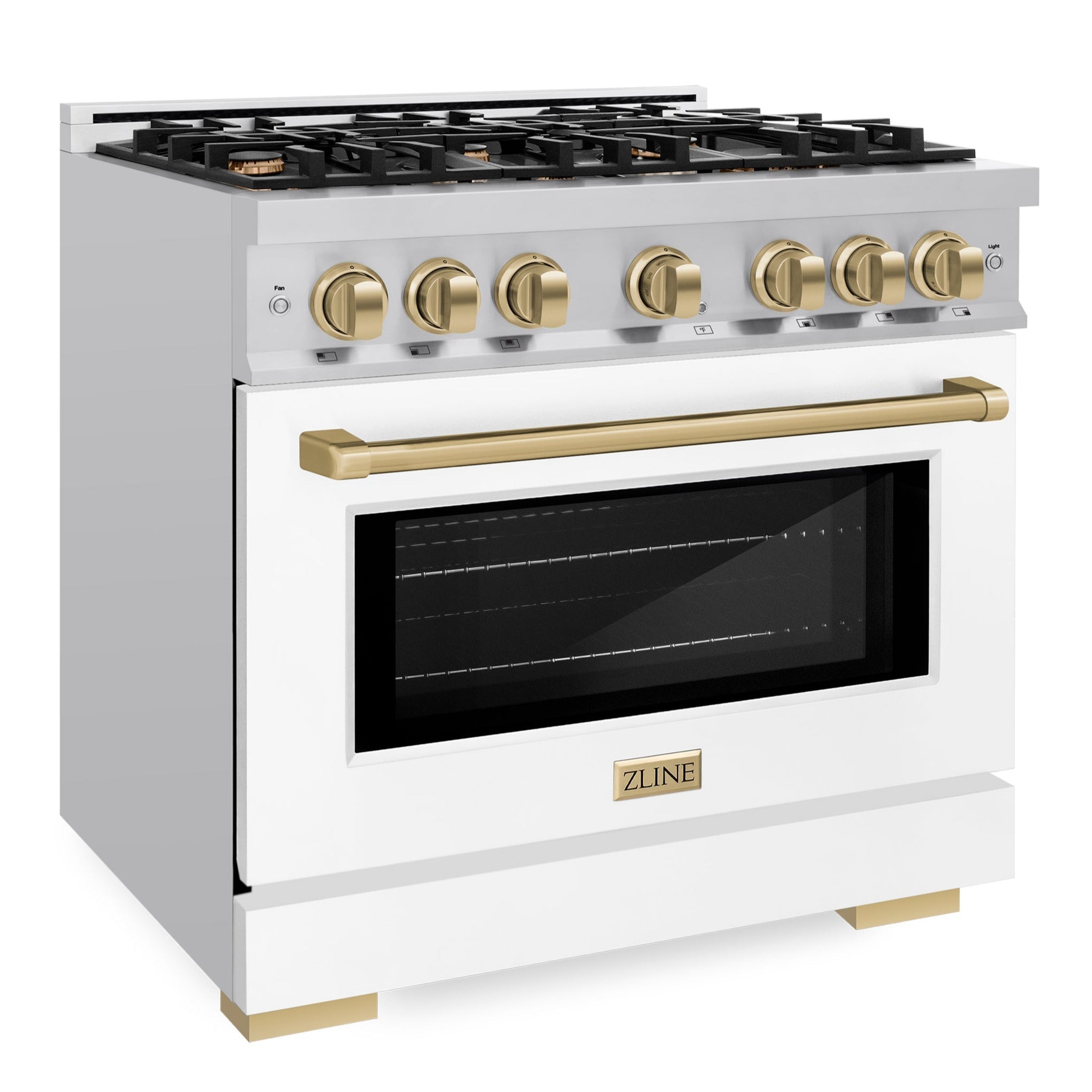 ZLINE 36 in. Gas Range 5.2 cu. ft. 6 Burners Stainless Steel White Matte Door Champagne Bronze Accents (HGRZ-WM-36-CB)