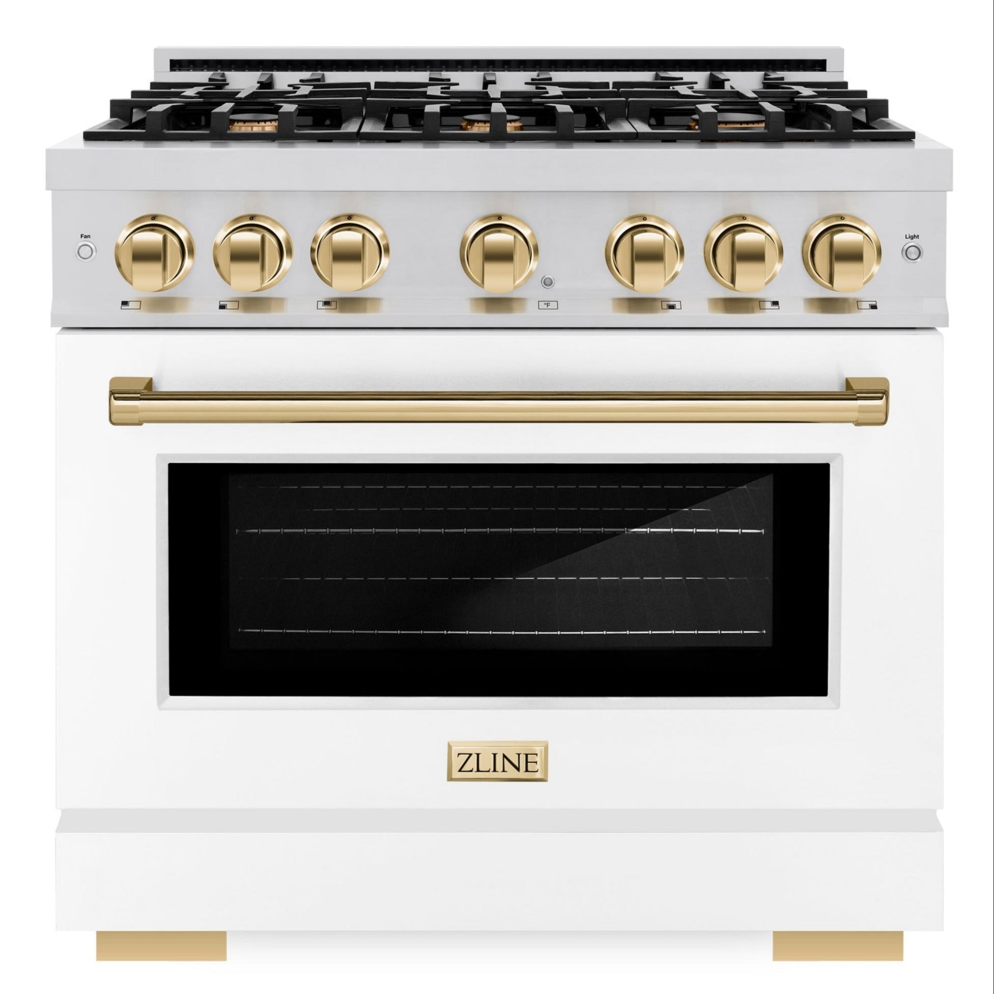 ZLINE Autograph Edition 36 in. Select Gas Range with 6 Burners, 5.2 cu. ft. Oven, Stainless Steel with White Matte Door and Polished Gold Accents (HGRZ-WM-36-G)