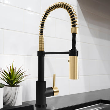 ZLINE Autograph Sierra Pull Down Spring Single Handle Kitchen Faucet in Matte Black and Champagne Bronze, SRA-KF-ZMBCB