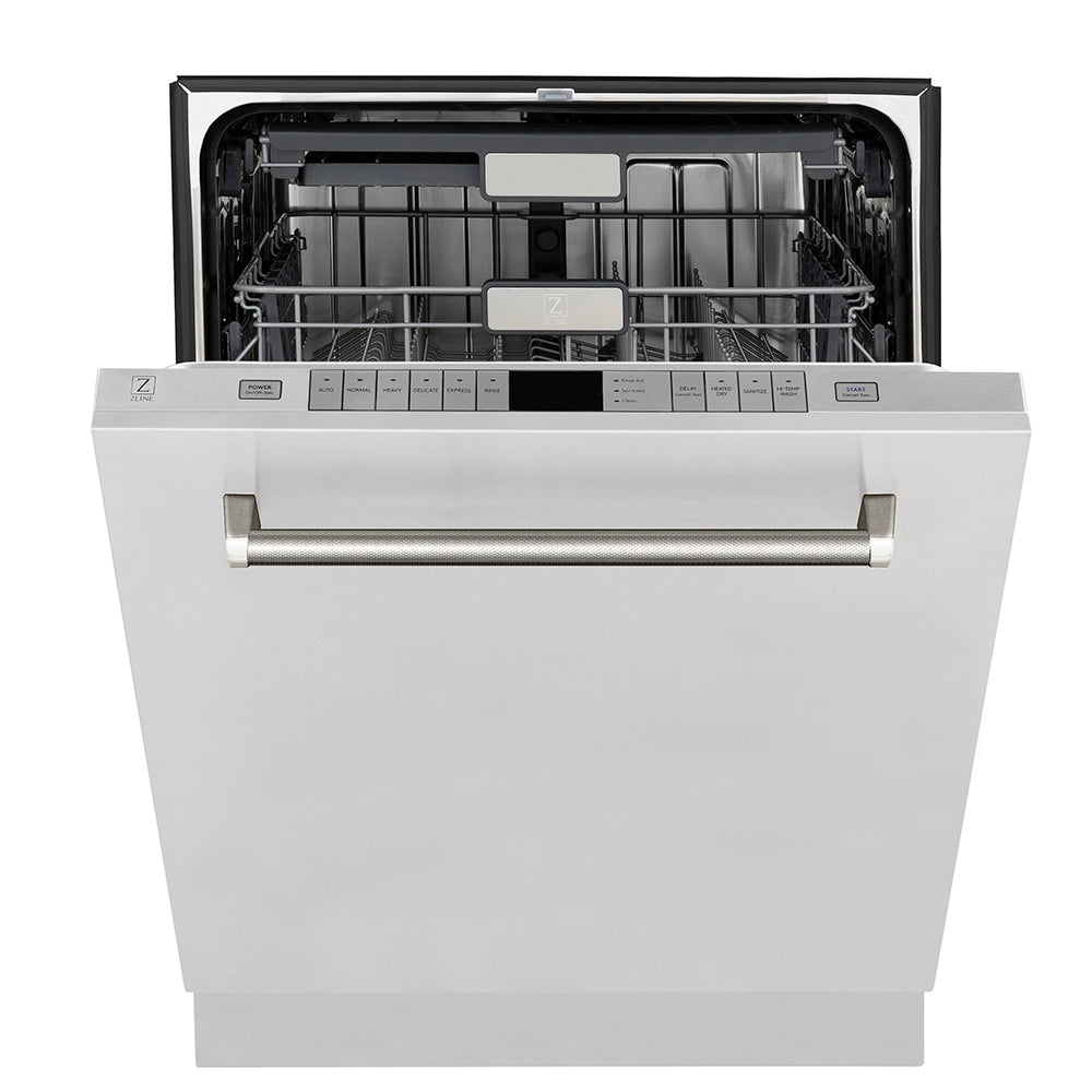 ZLINE Autograph 24-Inch Monument Series Tall Tub Dishwasher with 3rd Rack, Top Touch Controls, Stainless Steel, Polished Nickel Helix Handle, 45 dBA (DWMTZ-30424-KPN)