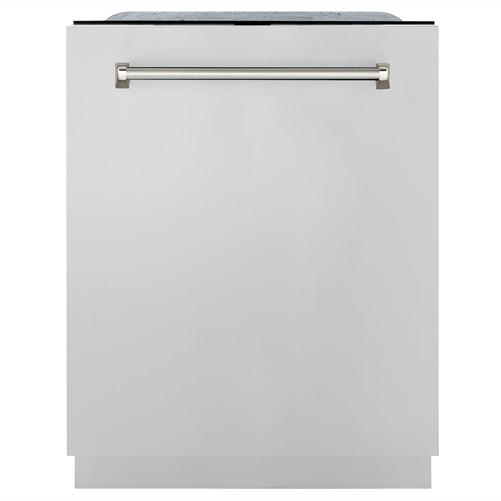 ZLINE Autograph 24-Inch Monument Series Tall Tub Dishwasher with 3rd Rack, Top Touch Controls, Stainless Steel, Polished Nickel Helix Handle, 45 dBA (DWMTZ-30424-KPN)