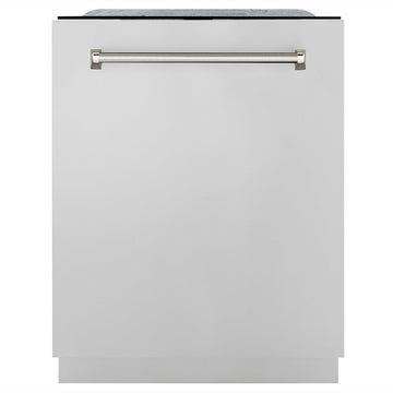 ZLINE Autograph 24-Inch Monument Series Tall Tub Dishwasher with 3rd Rack, Top Touch Controls, Stainless Steel, Polished Nickel Helix Handle, 45 dBA (DWMTZ-30424-KPN)