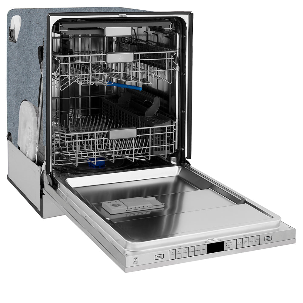 ZLINE Autograph 24-Inch Monument Series Tall Tub Dishwasher with 3rd Rack, Top Touch Controls, Stainless Steel, Polished Nickel Helix Handle, 45 dBA (DWMTZ-30424-KPN)