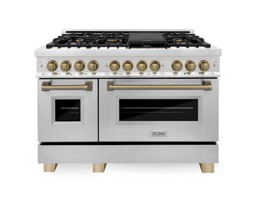 ZLINE Autograph Edition 48 in. Dual Fuel Range, 6.0 cu. ft. Oven, Stainless Steel with Champagne Bronze Accents (Model RAZ-48-CB)