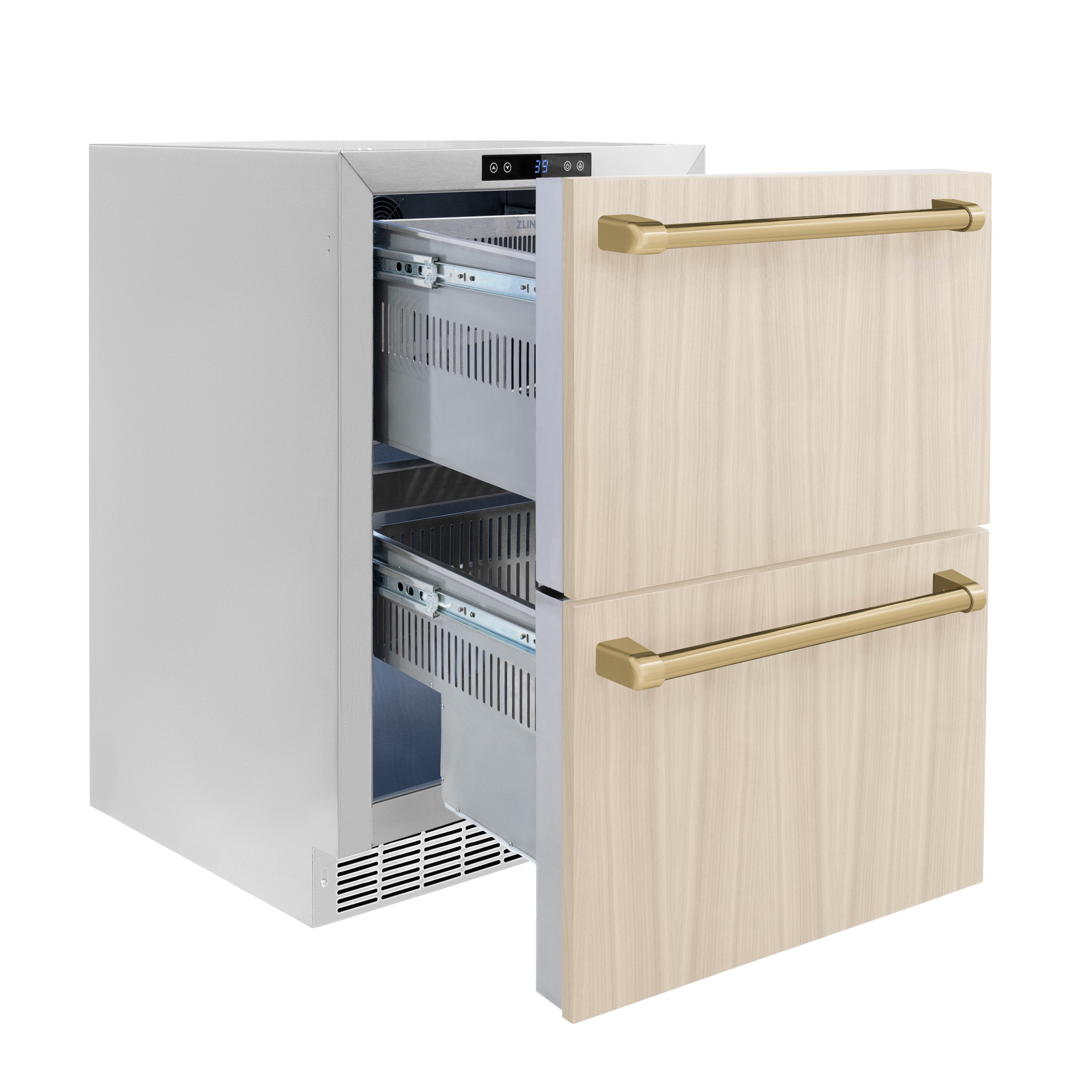 ZLINE 24 in. Refrigerator Drawer Outdoor-Rated Panel Ready 168 Can Capacity Champagne Bronze Handles (RDSPOZ-24-CB)