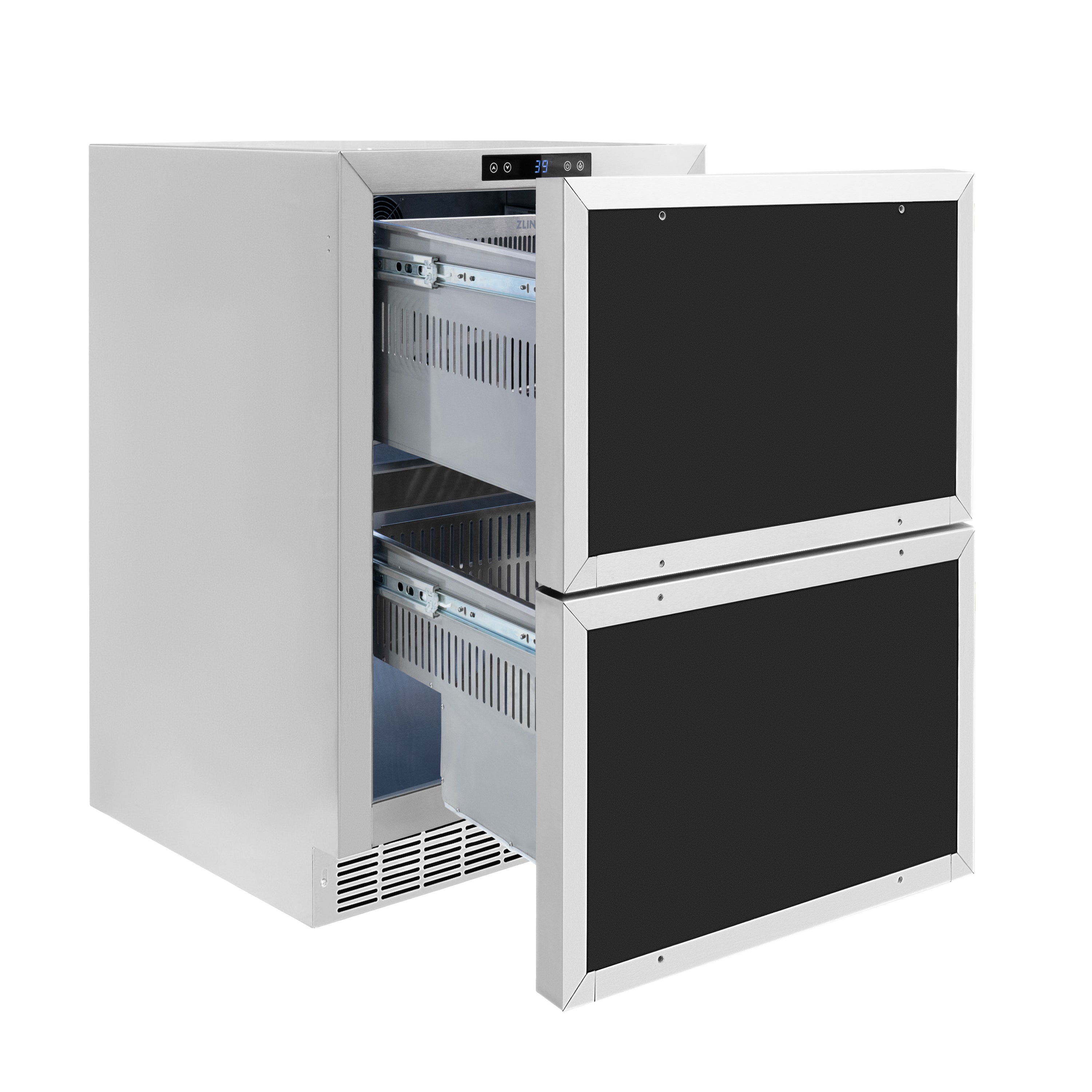 ZLINE 24 in. Refrigerator Drawer Outdoor-Rated Panel Ready 168 Can Capacity Champagne Bronze Handles (RDSPOZ-24-CB)