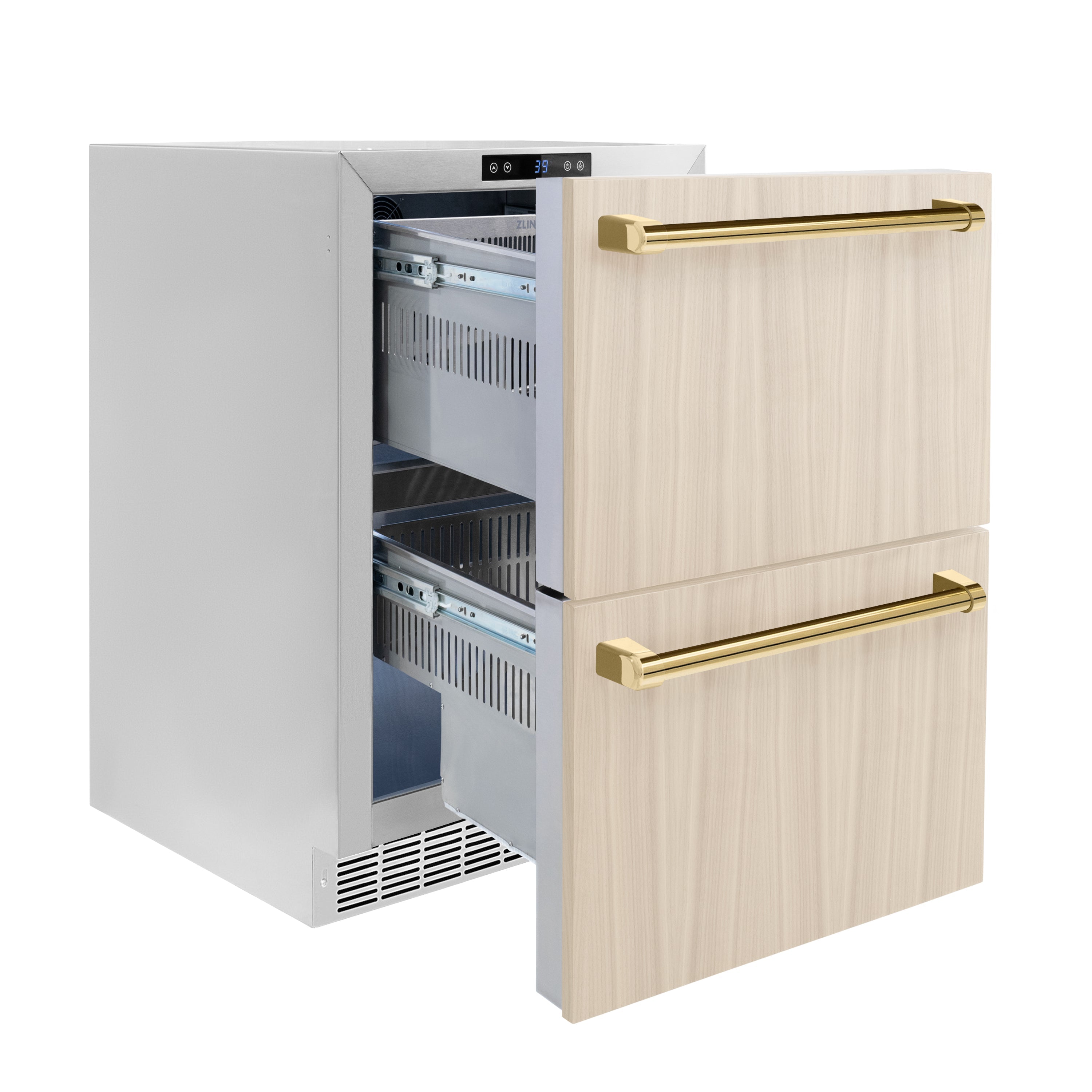 ZLINE 24-Inch Refrigerator Drawer 4.6 cu. ft. 168-Can Capacity Outdoor-Rated Panel-Ready Polished Gold Handles (RDSPOZ-24-G)