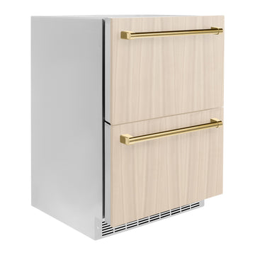 ZLINE 24-Inch Refrigerator Drawer 4.6 cu. ft. 168-Can Capacity Outdoor-Rated Panel-Ready Polished Gold Handles (RDSPOZ-24-G)