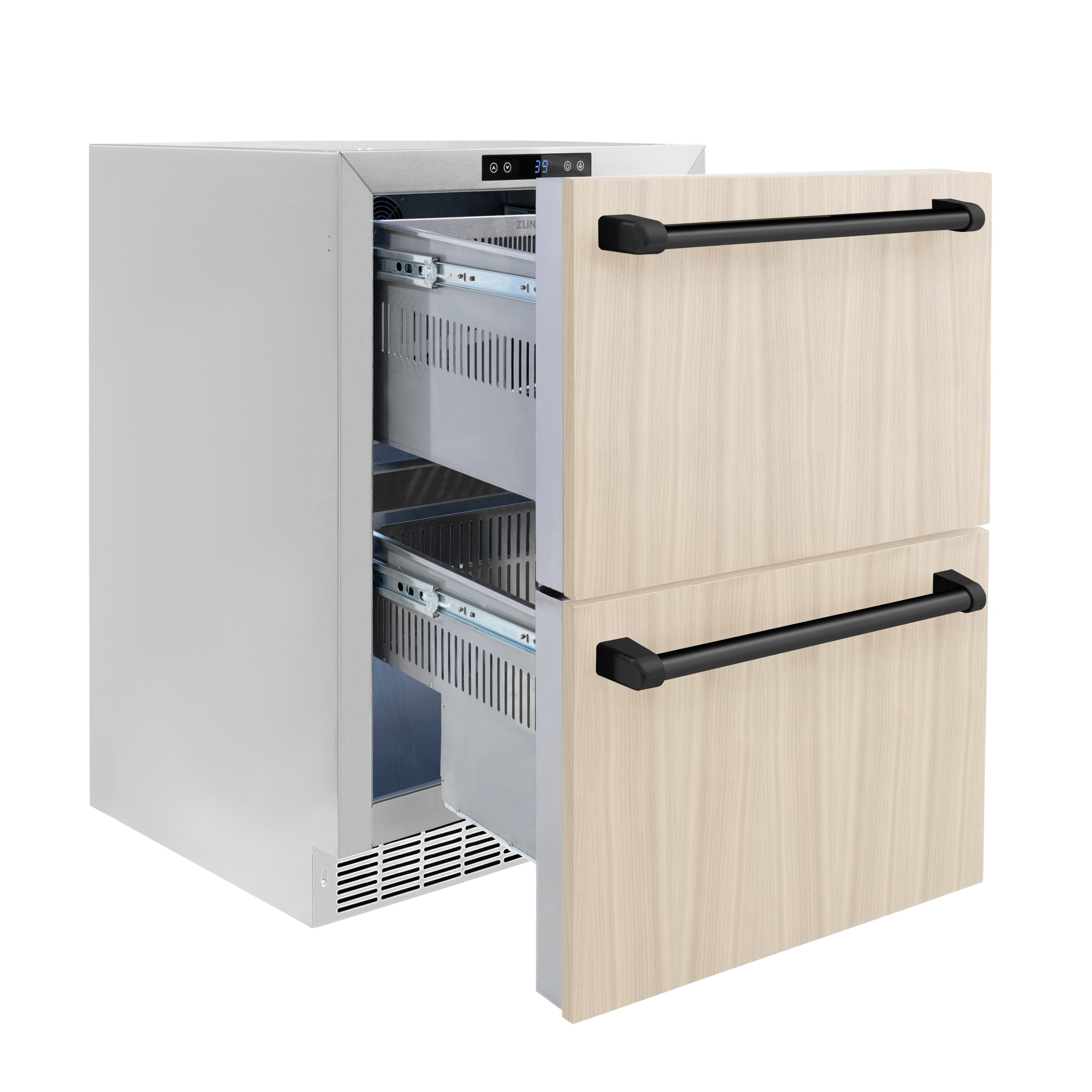 ZLINE 24 in. Refrigerator Drawer 4.6 cu. ft. Outdoor Rated Panel Ready Matte Black Handles (RDSPOZ-24-MB)
