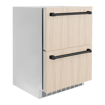 ZLINE 24 in. Refrigerator Drawer 4.6 cu. ft. Outdoor Rated Panel Ready Matte Black Handles (RDSPOZ-24-MB)