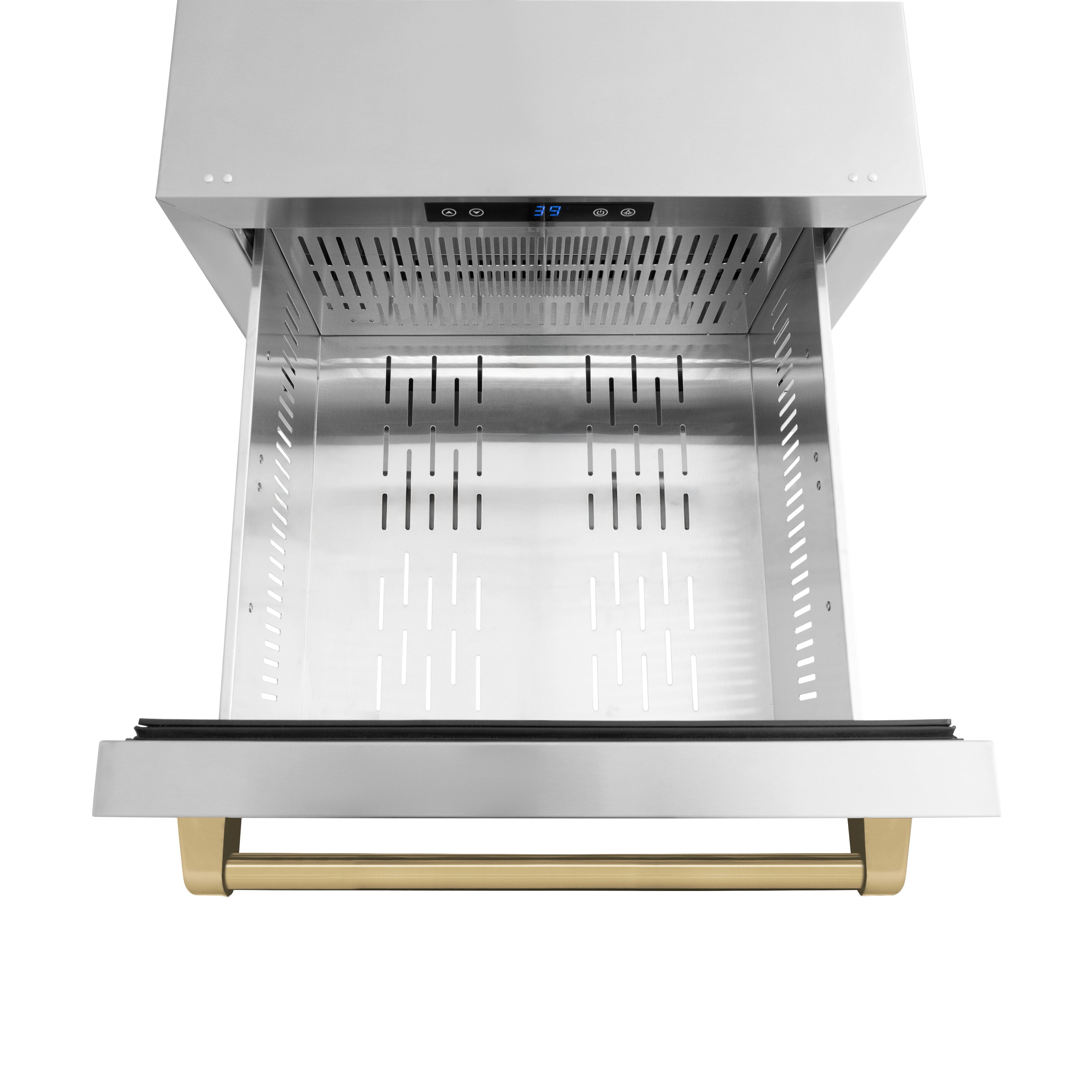 ZLINE 24 in. Refrigerator Drawer 168 Can Capacity Outdoor-Rated Stainless Steel Doors Champagne Bronze Handles (RDSOZ-ST-24-CB)