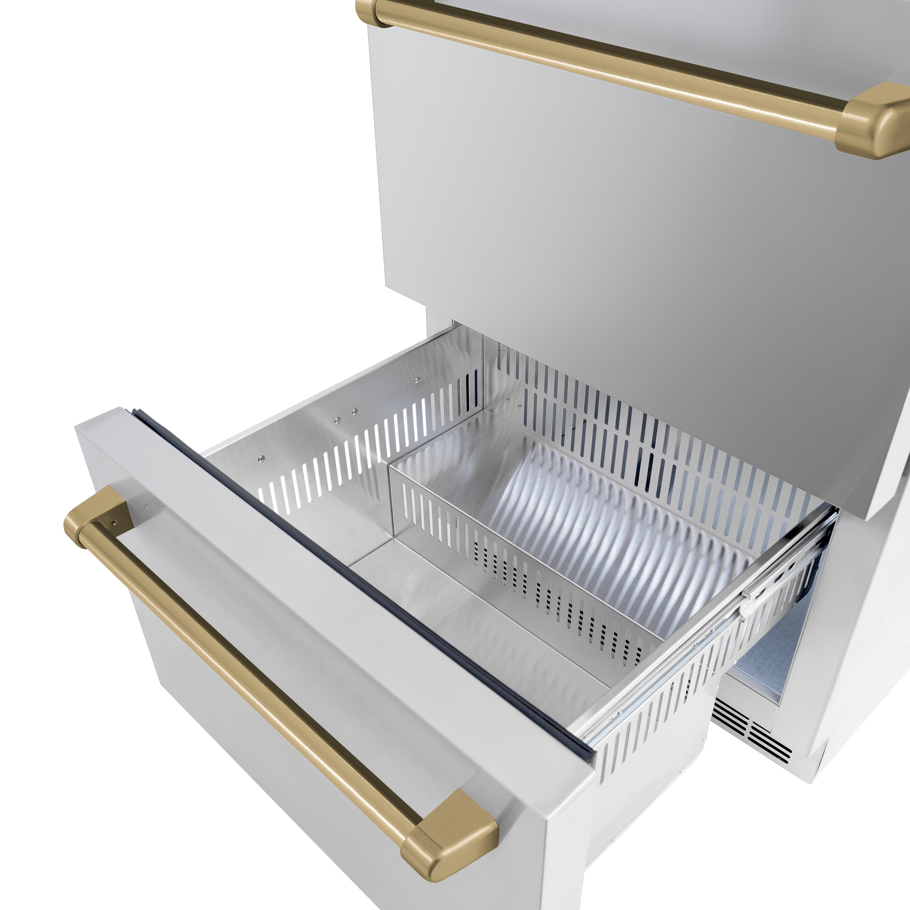 ZLINE 24 in. Refrigerator Drawer 168 Can Capacity Outdoor-Rated Stainless Steel Doors Champagne Bronze Handles (RDSOZ-ST-24-CB)