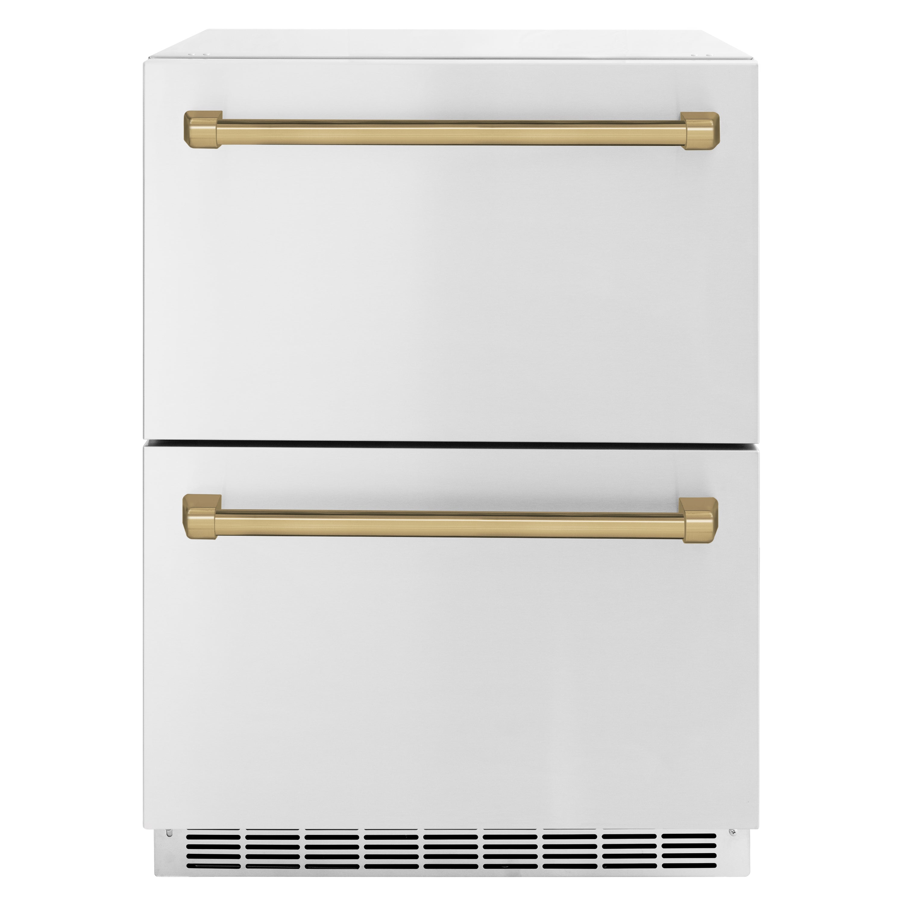 ZLINE 24 in. Refrigerator Drawer 168 Can Capacity Outdoor-Rated Stainless Steel Doors Champagne Bronze Handles (RDSOZ-ST-24-CB)