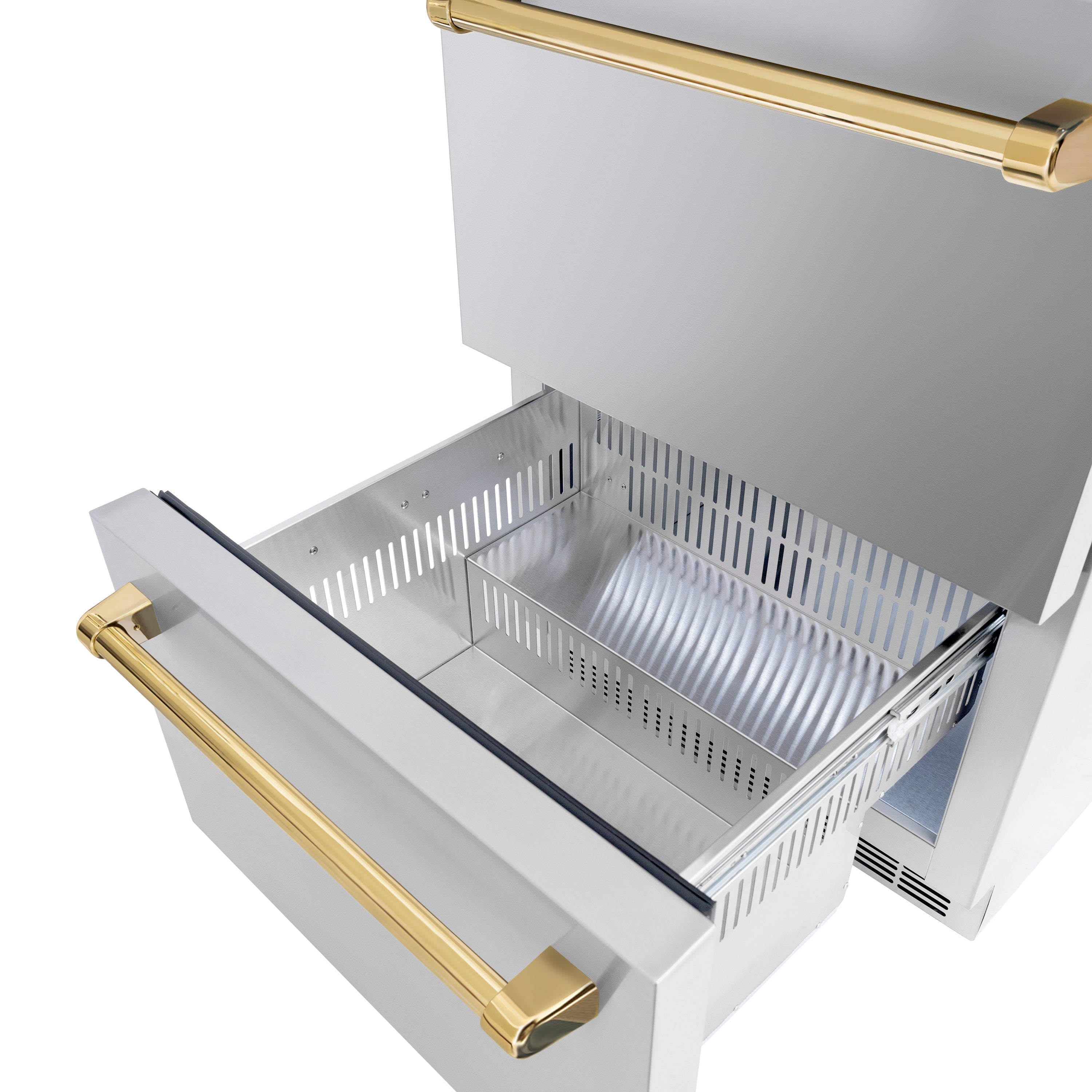 ZLINE 24-Inch Refrigerator Drawer Outdoor-Rated 168-Can Capacity Stainless Steel Polished Gold Handles (RDSOZ-ST-24-G)