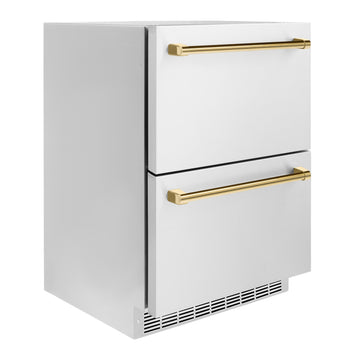 ZLINE 24-Inch Refrigerator Drawer Outdoor-Rated 168-Can Capacity Stainless Steel Polished Gold Handles (RDSOZ-ST-24-G)