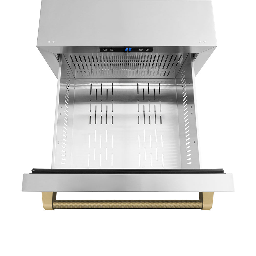 ZLINE 24-Inch Dual Refrigerator Drawer 168 Can Capacity Outdoor-Rated Stainless Steel Doors Champagne Bronze Helix Handles (RDSOZ-ST-24-KCB)