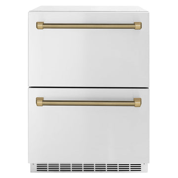 ZLINE 24-Inch Dual Refrigerator Drawer 168 Can Capacity Outdoor-Rated Stainless Steel Doors Champagne Bronze Helix Handles (RDSOZ-ST-24-KCB)
