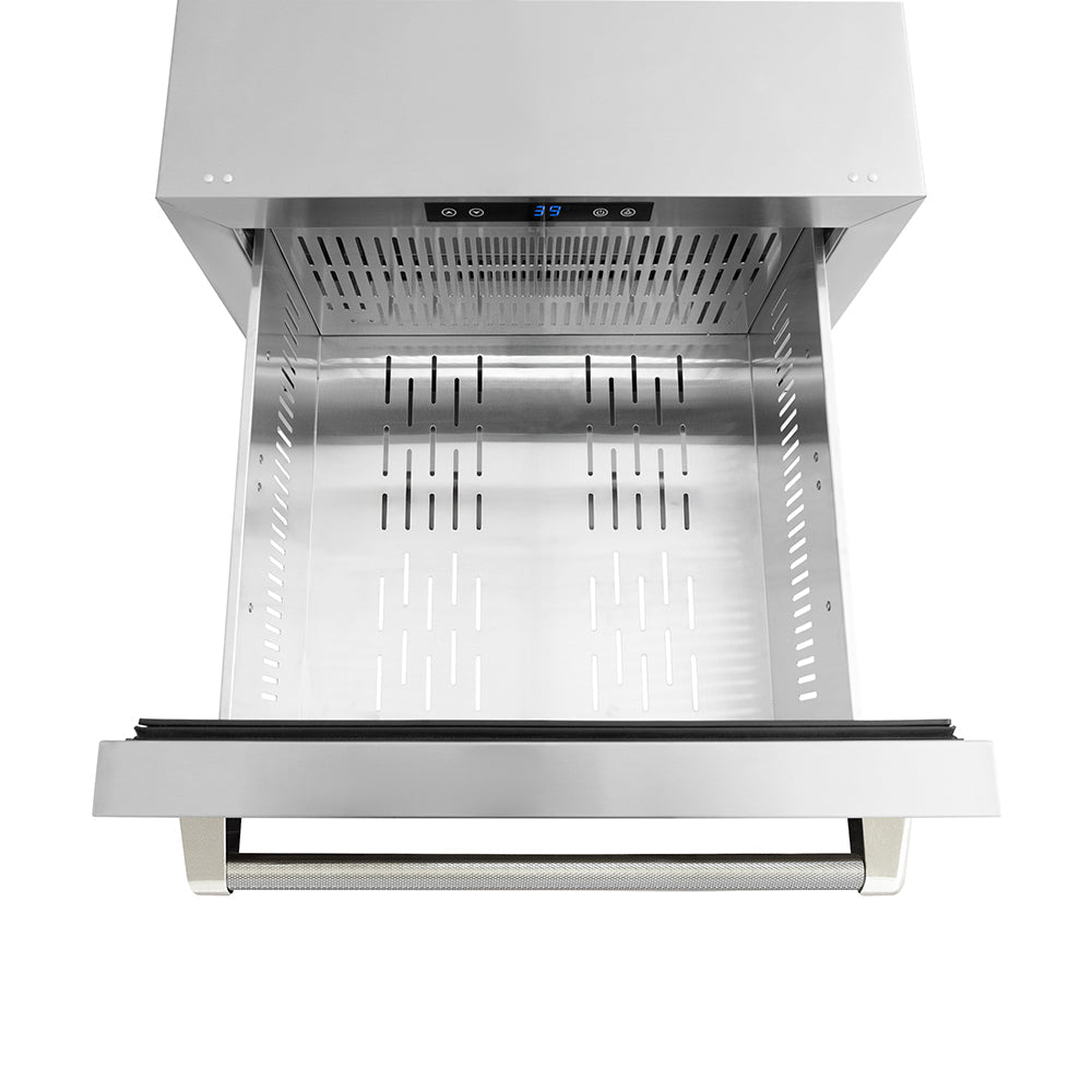 ZLINE 24 in. Outdoor Dual Refrigerator Drawer 168 Can Capacity Stainless Steel Doors Polished Nickel Helix Handles (RDSOZ-ST-24-KPN)