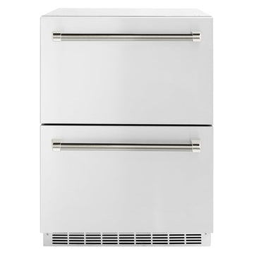 ZLINE 24 in. Outdoor Dual Refrigerator Drawer 168 Can Capacity Stainless Steel Doors Polished Nickel Helix Handles (RDSOZ-ST-24-KPN)