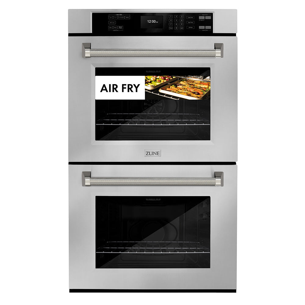 ZLINE Autograph 30" Professional True Convection Double Wall Oven with Air Fry and Self Clean in Stainless Steel with Polished Nickel Helix Handles, WADZ-30-KPN