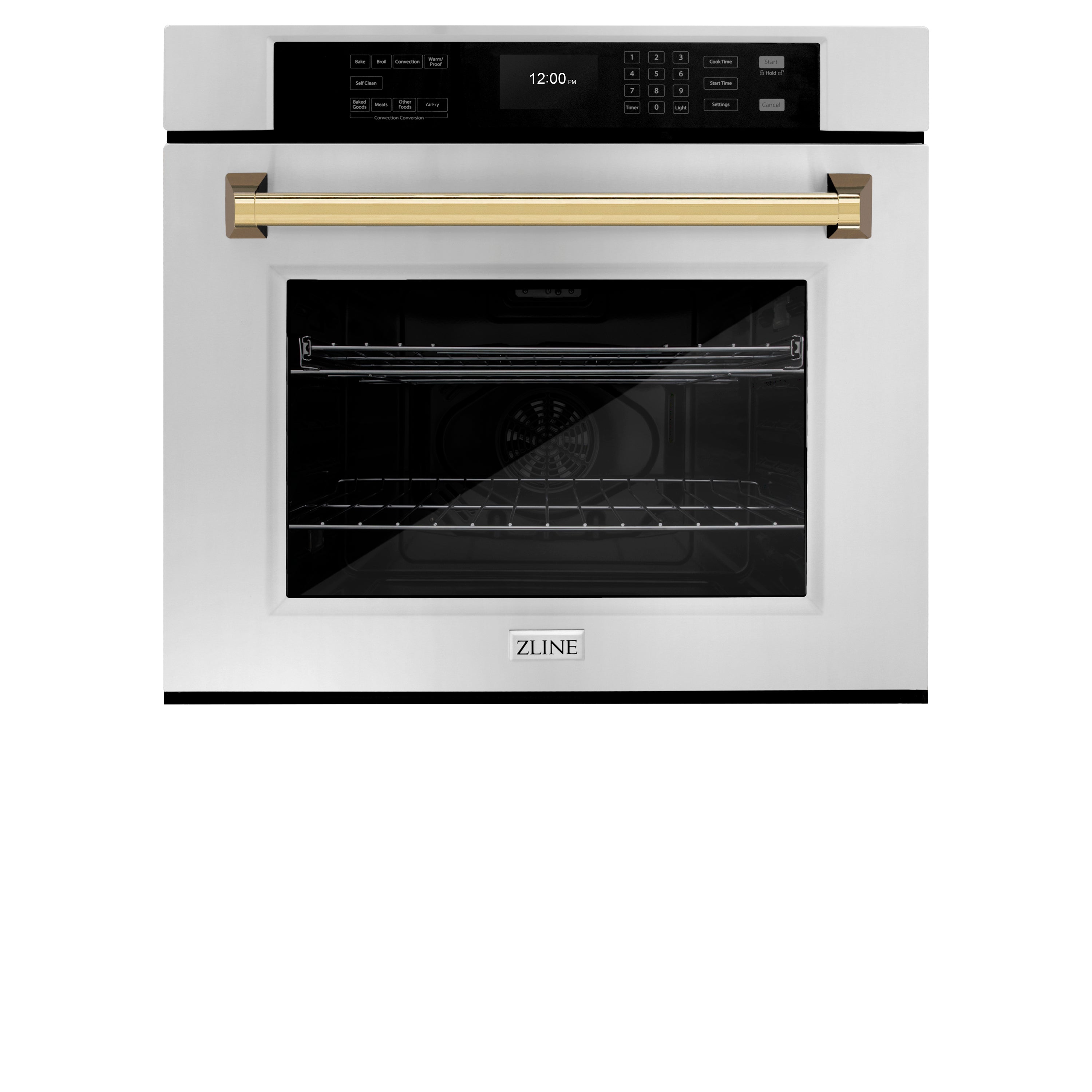 ZLINE 30" Autograph Single Wall Oven with Air Fry and Self-Clean in Stainless Steel and Gold Handle, WASZ-30-G