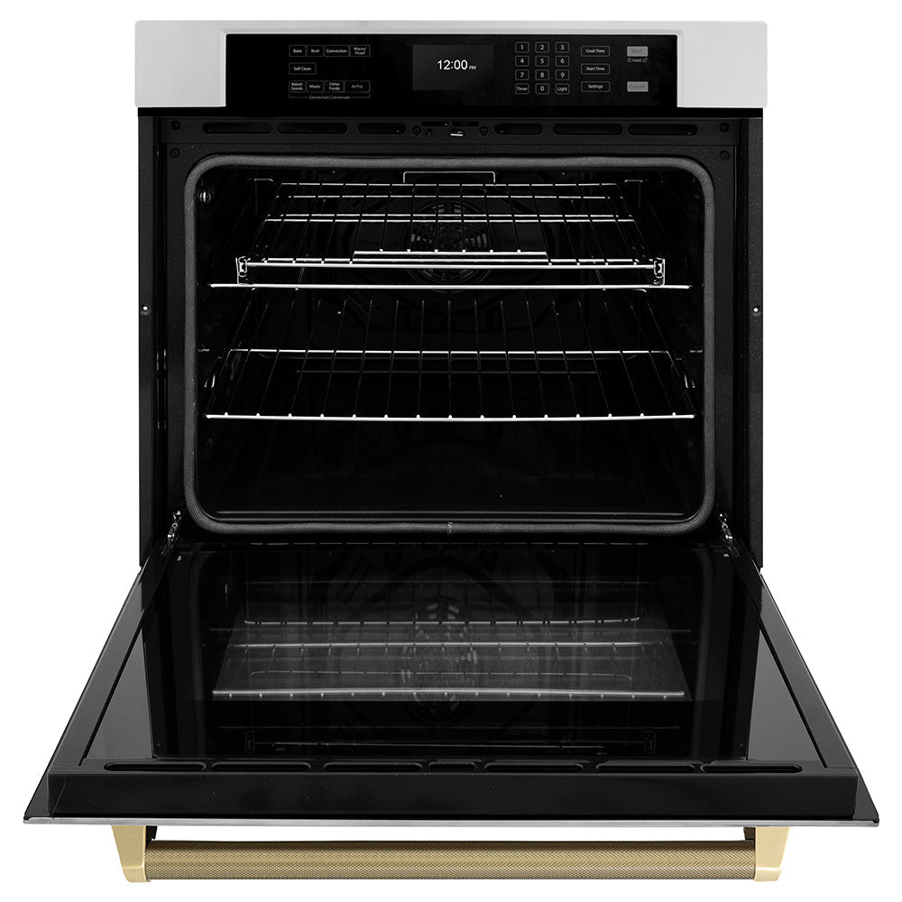 ZLINE Autograph 30" Professional True Convection Single Wall Oven with Air Fry and Self Clean in Stainless Steel with Champagne Bronze Helix Handle, WASZ-30-KCB