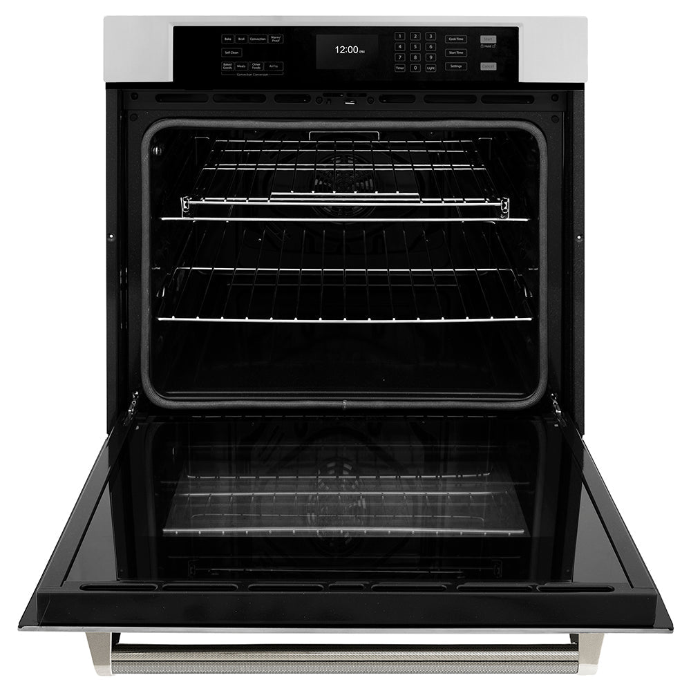 ZLINE Autograph 30" Professional True Convection Single Wall Oven with Air Fry and Self Clean in Stainless Steel with Polished Nickel Helix Handle, WASZ-30-KPN