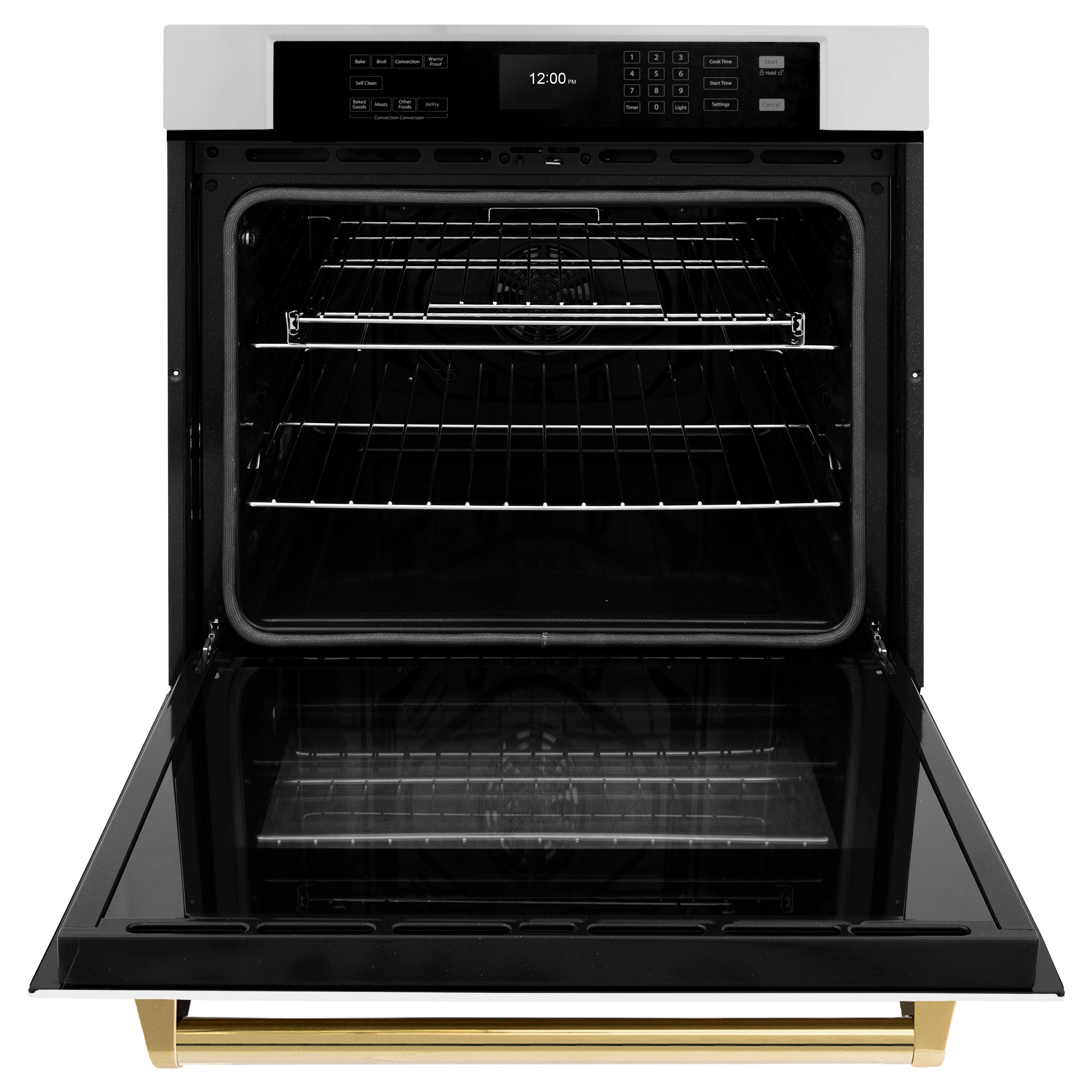 ZLINE 30" Autograph Single Wall Oven with Air Fry and Self-Clean in Stainless Steel with White Matte Door and Gold Handle, WASZ-WM-30-G