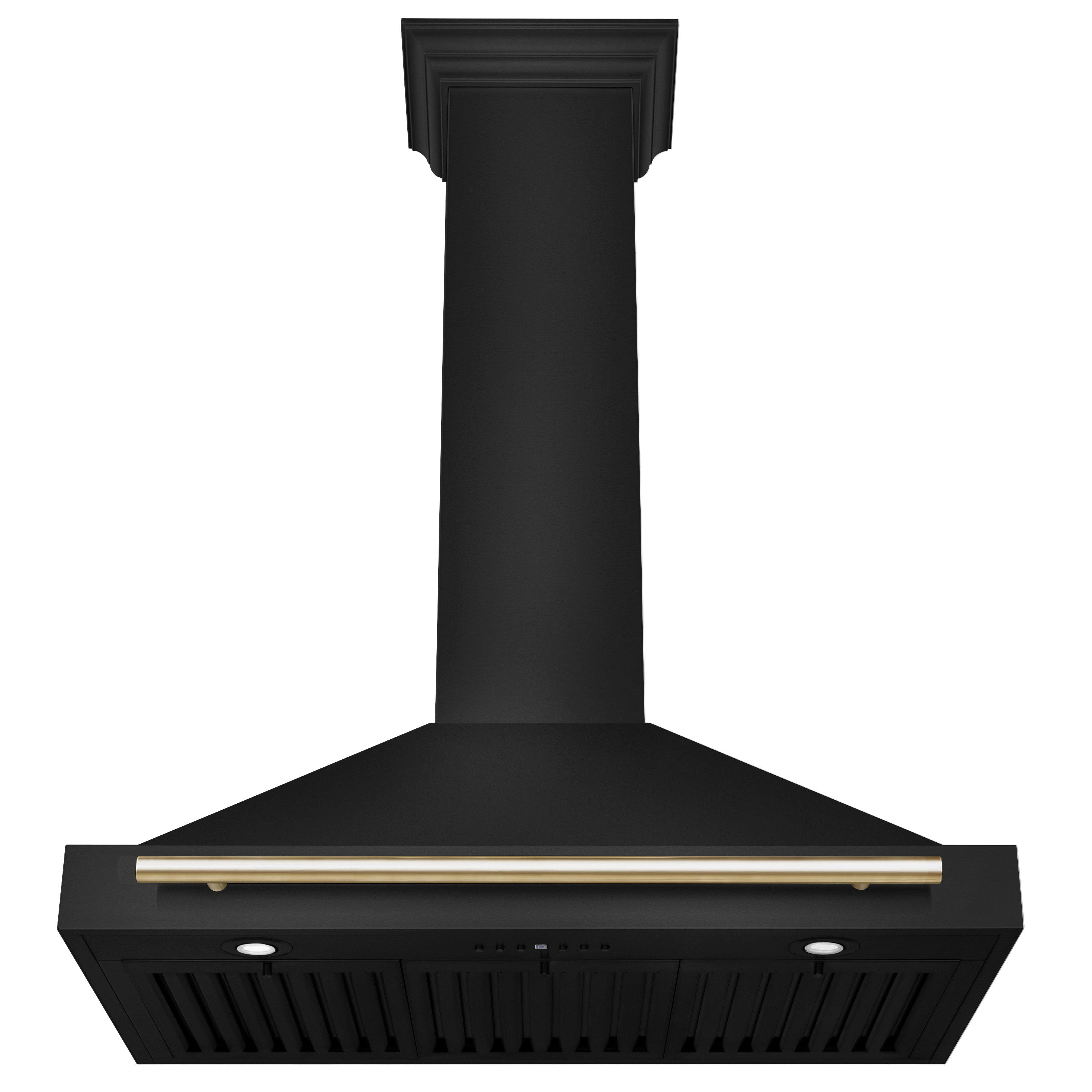 ZLINE 36 in. Wall Mount Range Hood 400 CFM Convertible Black Stainless Steel Gold Handle (BSKB4Z-36-G)