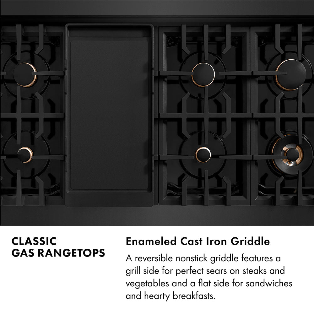 ZLINE 48 In. Rangetop In Black Stainless Steel With 7 Gas Brass Burners, RTB-BR-48