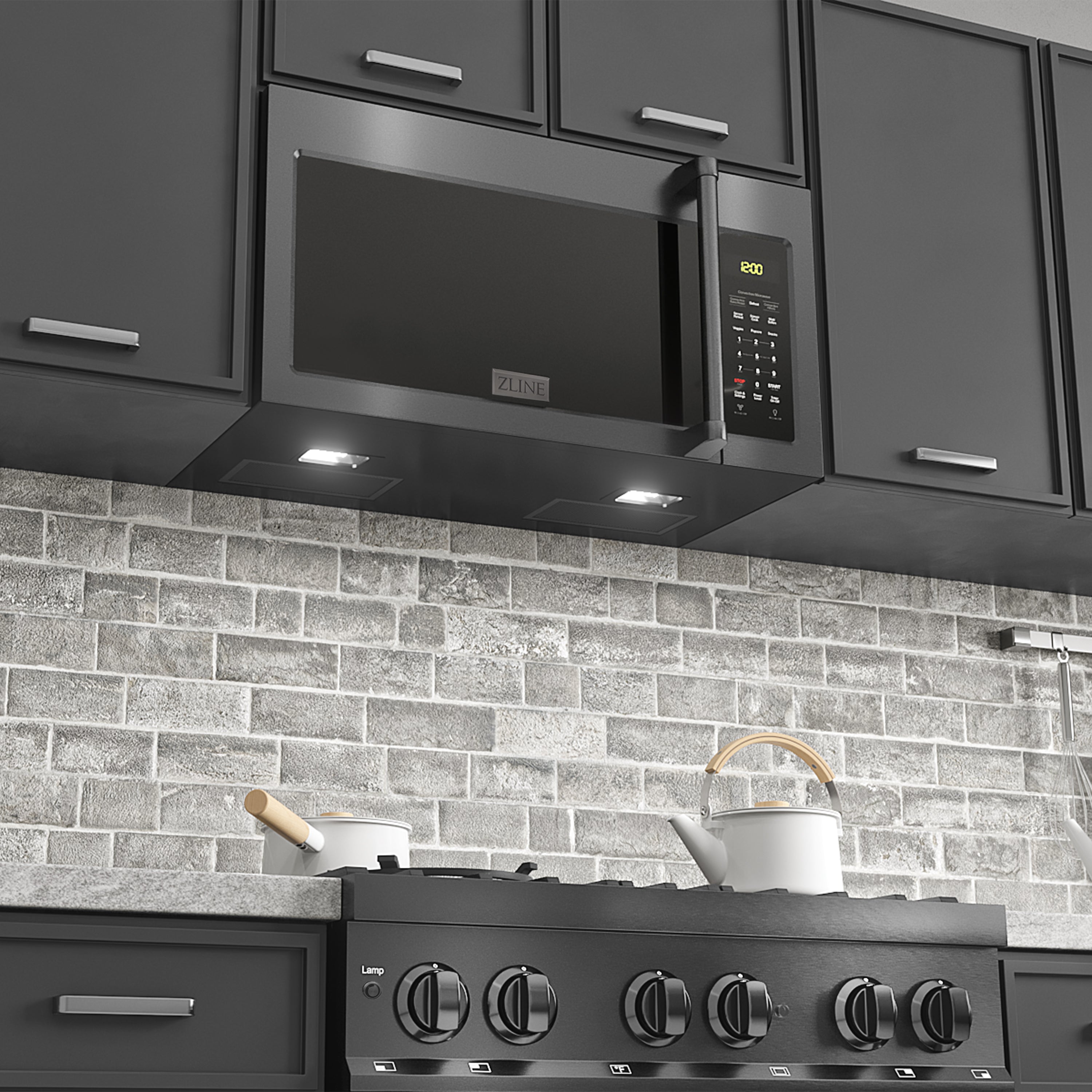 ZLINE 30" 1.5 cu. ft. Over the Range Microwave in Black Stainless Steel with Traditional Handle and Set of 2 Charcoal Filters, MWO-OTRCFH-30-BS
