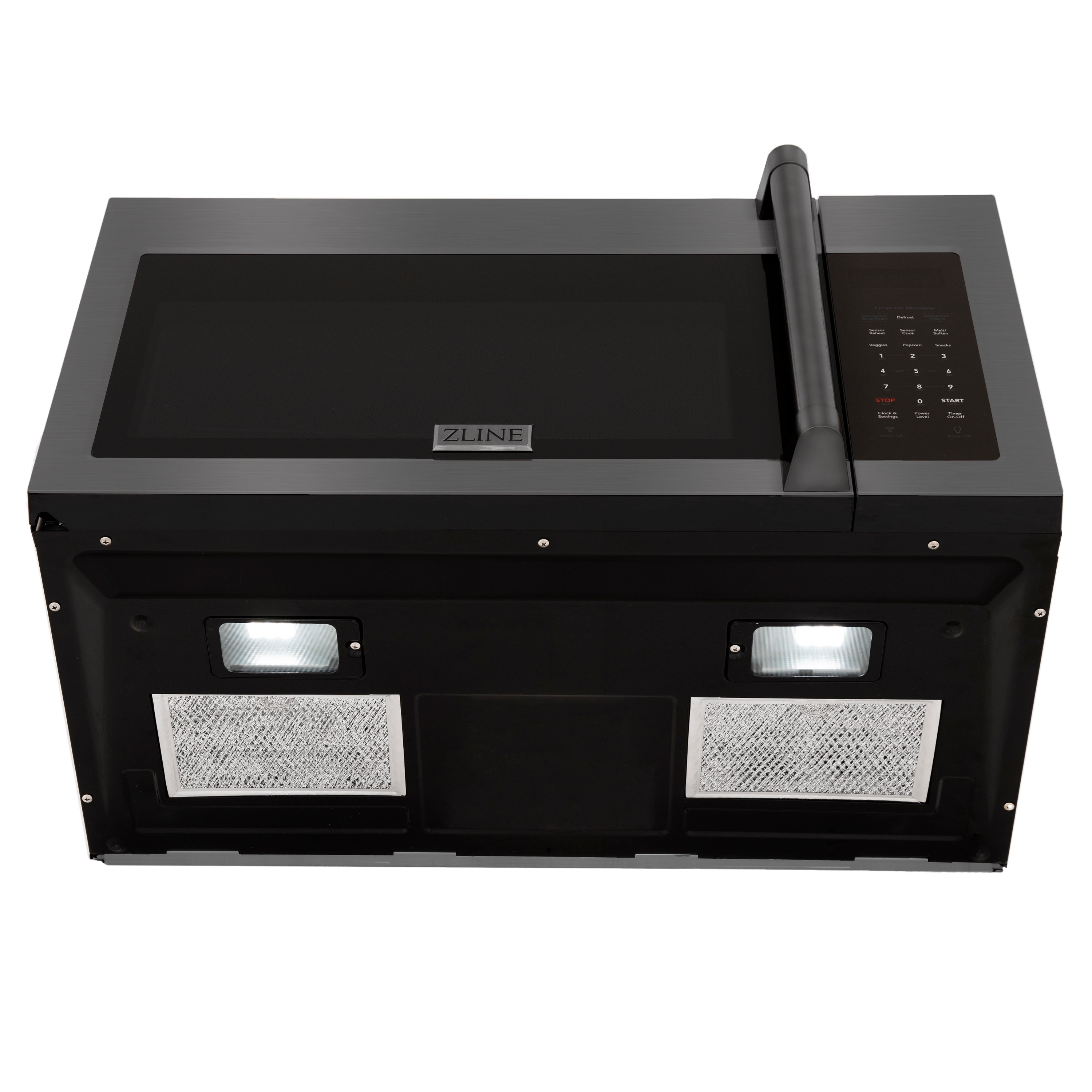 ZLINE 30" 1.5 cu. ft. Over the Range Microwave in Black Stainless Steel with Traditional Handle and Set of 2 Charcoal Filters, MWO-OTRCFH-30-BS