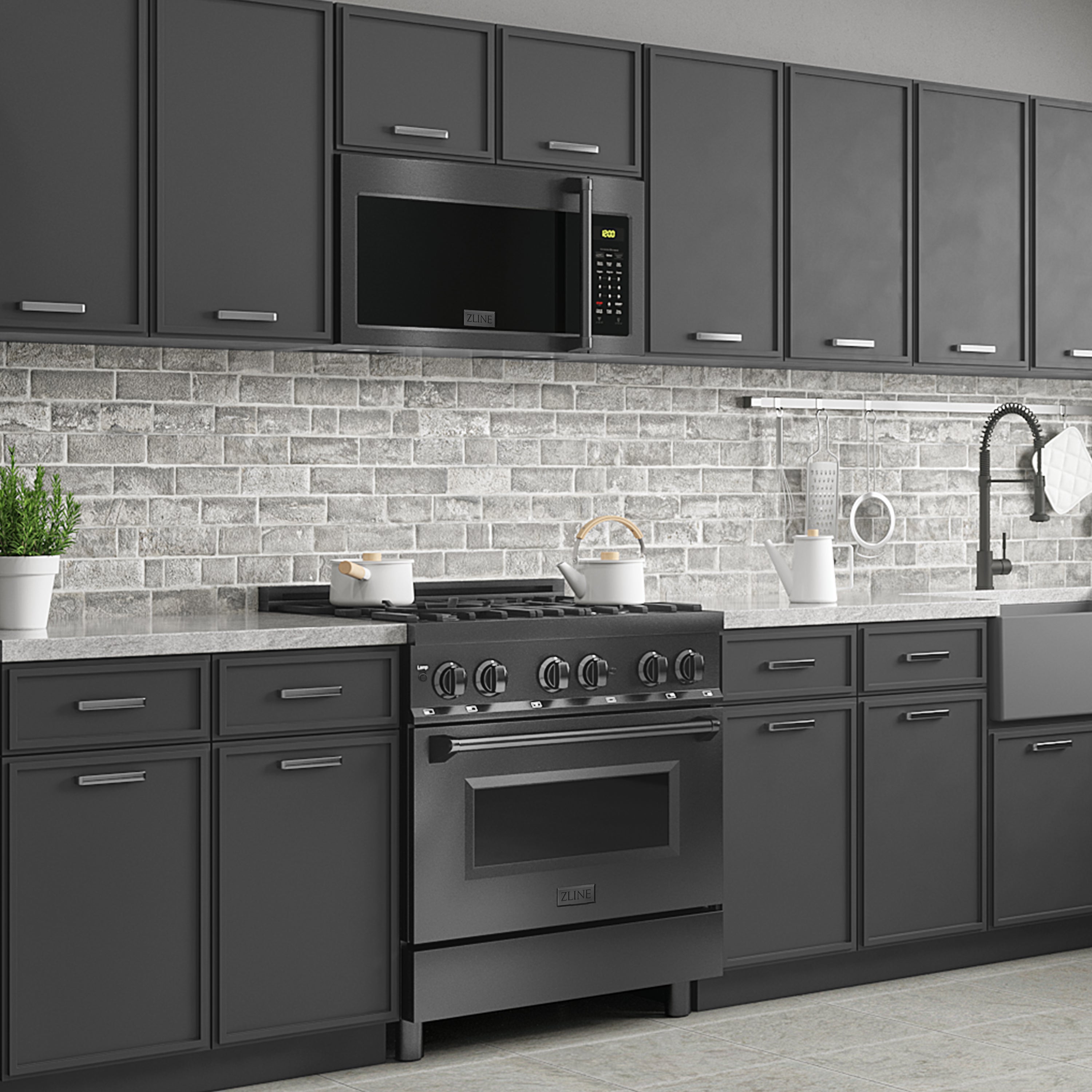 ZLINE 30" 1.5 cu. ft. Over the Range Microwave in Black Stainless Steel with Traditional Handle and Set of 2 Charcoal Filters, MWO-OTRCFH-30-BS