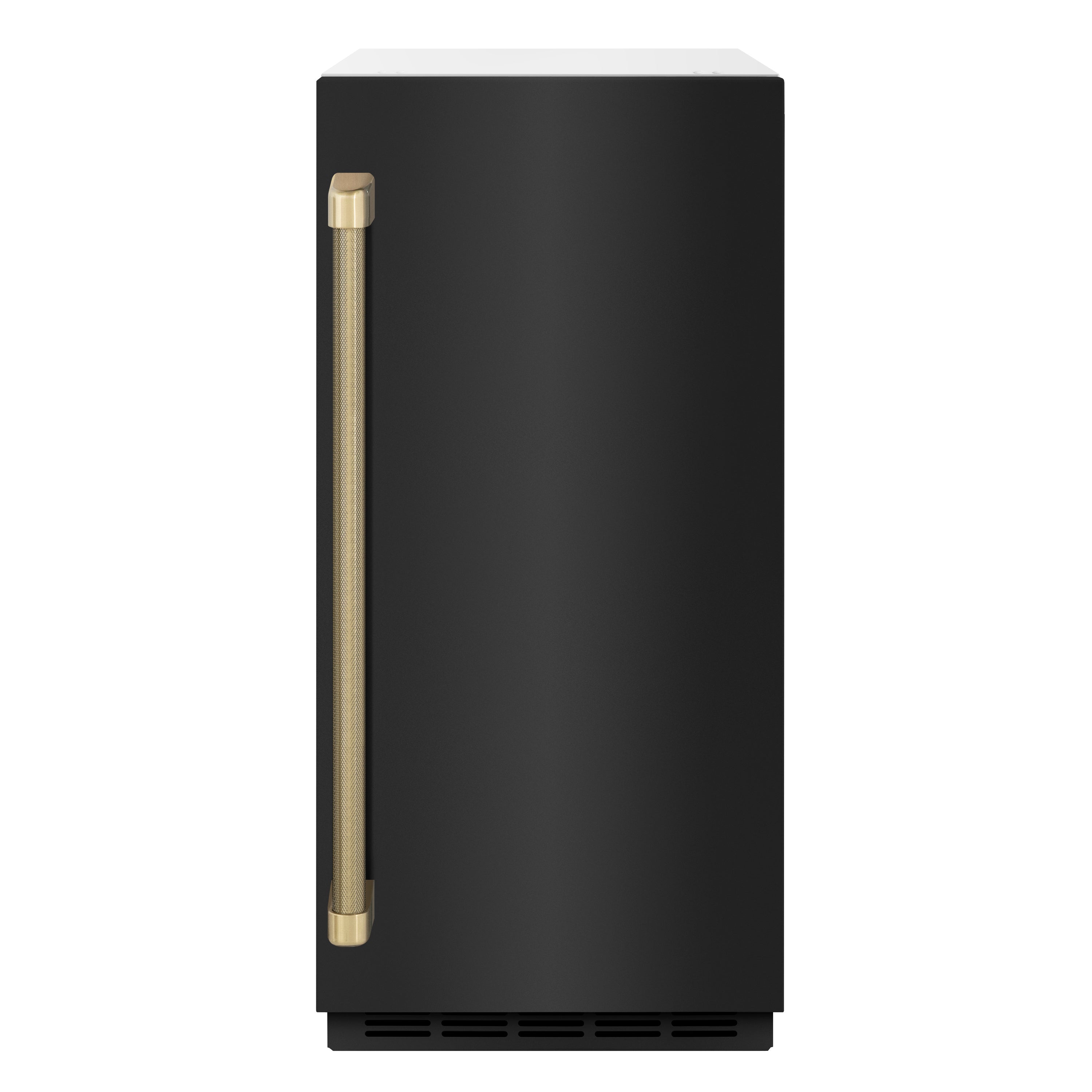 ZLINE Autograph 15" Touchstone Clear Cube Ice Maker with Drain Pump and Black Stainless Steel Door with Champagne Bronze Helix Handle, ICCDZ-BS-15-KCB