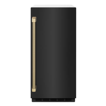 ZLINE Autograph 15" Touchstone Clear Cube Ice Maker with Drain Pump and Black Stainless Steel Door with Champagne Bronze Helix Handle, ICCDZ-BS-15-KCB