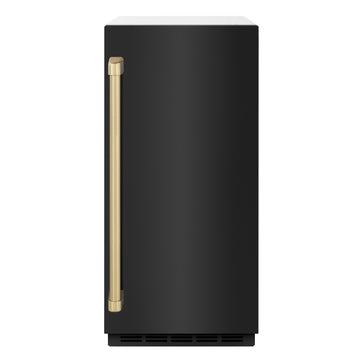 ZLINE Autograph 15" Touchstone Gourmet Ice Maker with Drain Pump and Black Stainless Steel Door with Champagne Bronze Handle, IGMDZ-BS-15-CB