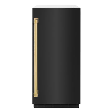 ZLINE Autograph 15" Touchstone Gourmet Ice Maker with Drain Pump and Black Stainless Steel Door with Polished Gold Handle, IGMDZ-BS-15-G