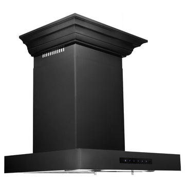 ZLINE 24 in. Wall Mount Range Hood Convertible Vent Black Stainless Steel with Crown Molding (BSKENCRN-24)