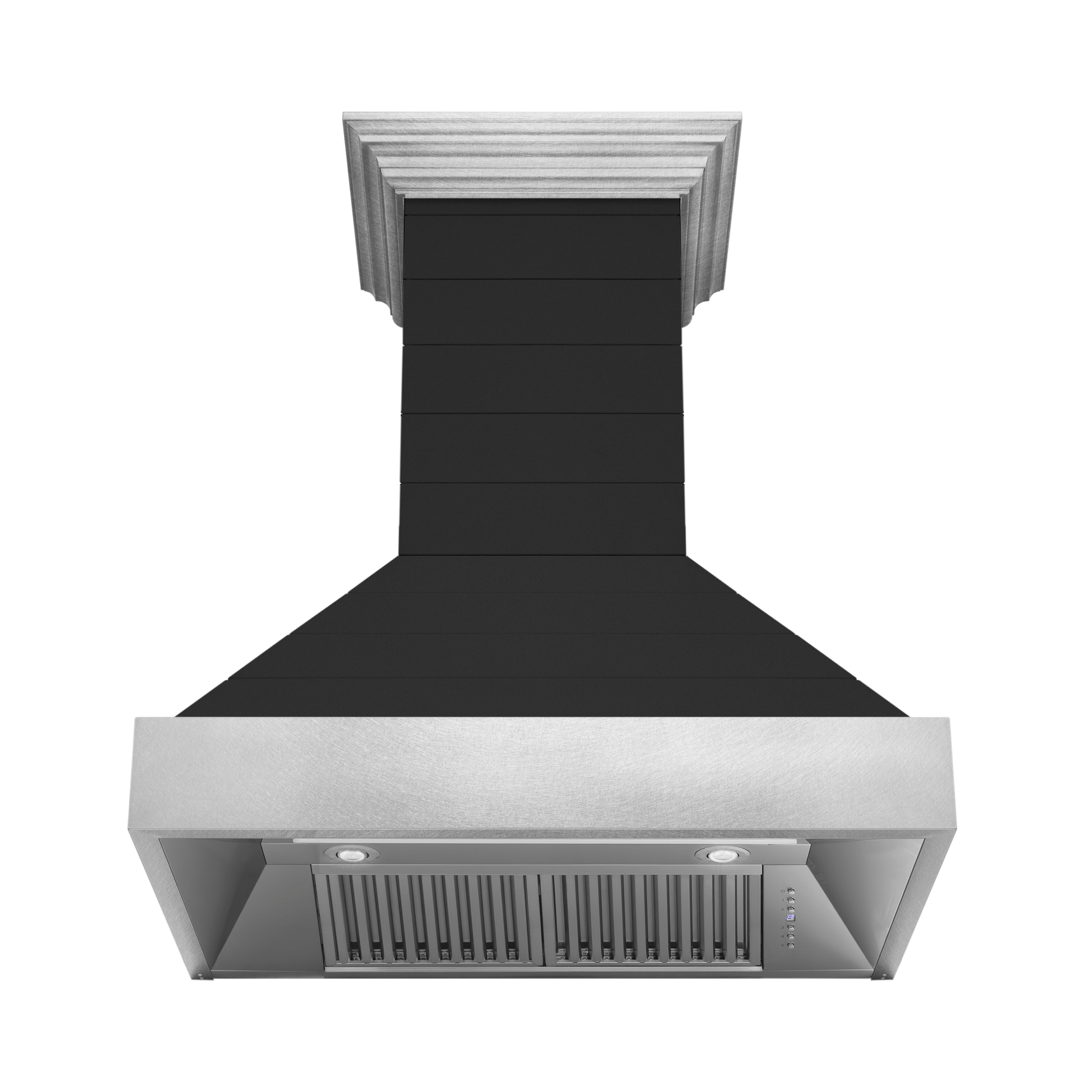 ZLINE 30 in. Wooden Wall Mount Range Hood, Rustic Shiplap Black Finish, Stainless Steel Accents, 400 CFM (365CC-30)