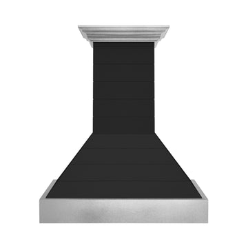 ZLINE 30 in. Wooden Wall Mount Range Hood, Rustic Shiplap Black Finish, Stainless Steel Accents, 400 CFM (365CC-30)