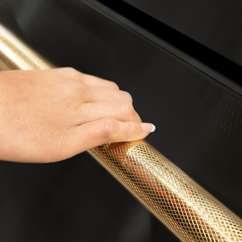 ZLINE 36 in. Counter-Depth French Door Refrigerator 21.6 Cu. Ft. Water and Ice Dispenser Fingerprint-Resistant Black Stainless Steel Polished Gold Helix Handles (RFMZ-W-36-BS-KG)