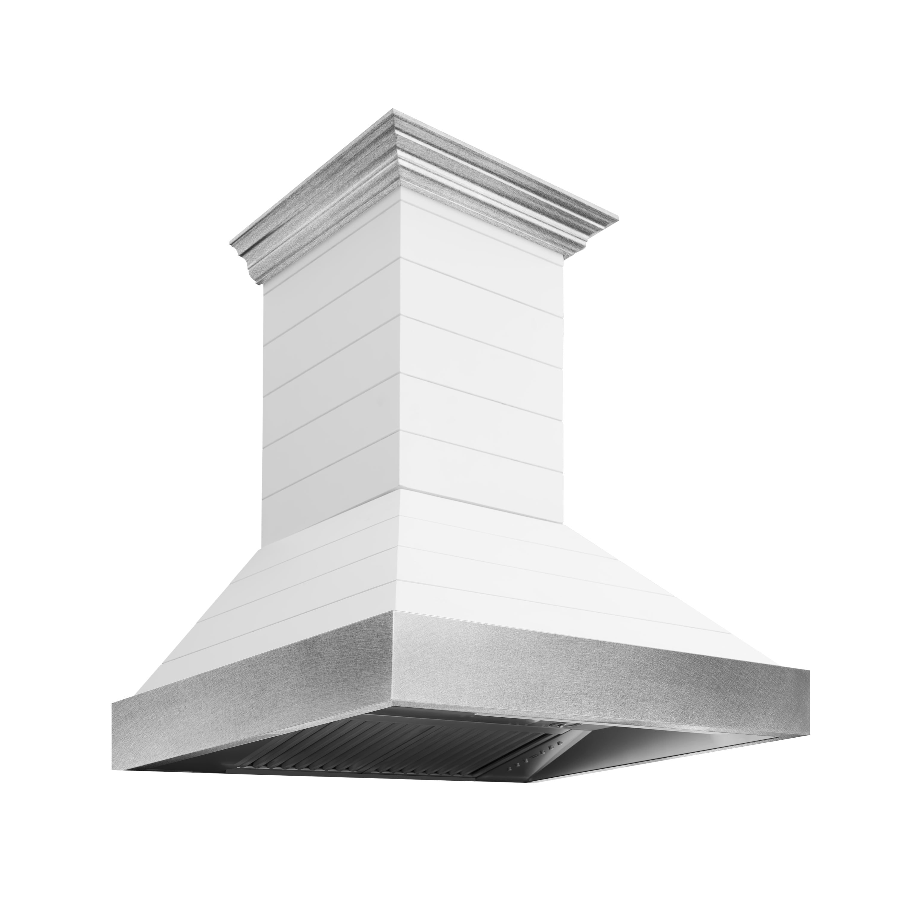 ZLINE 30 in. Wall Mount Range Hood, 400 CFM, Wooden Rustic Shiplap Bright White Finish with Stainless Steel Accents (365WW-30)