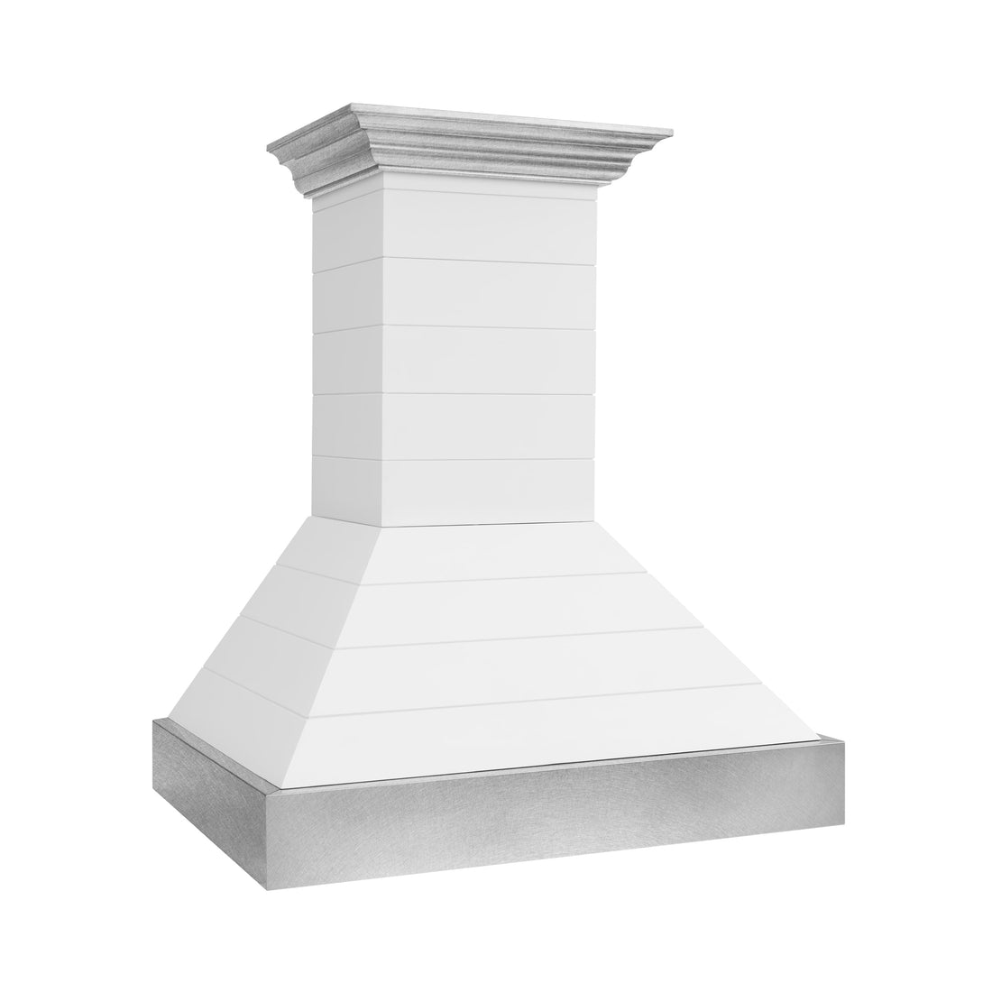 ZLINE 36 in. Wooden Wall Mount Range Hood 700 CFM Rustic Shiplap Bright White with Stainless Steel Accents (365WW-36)
