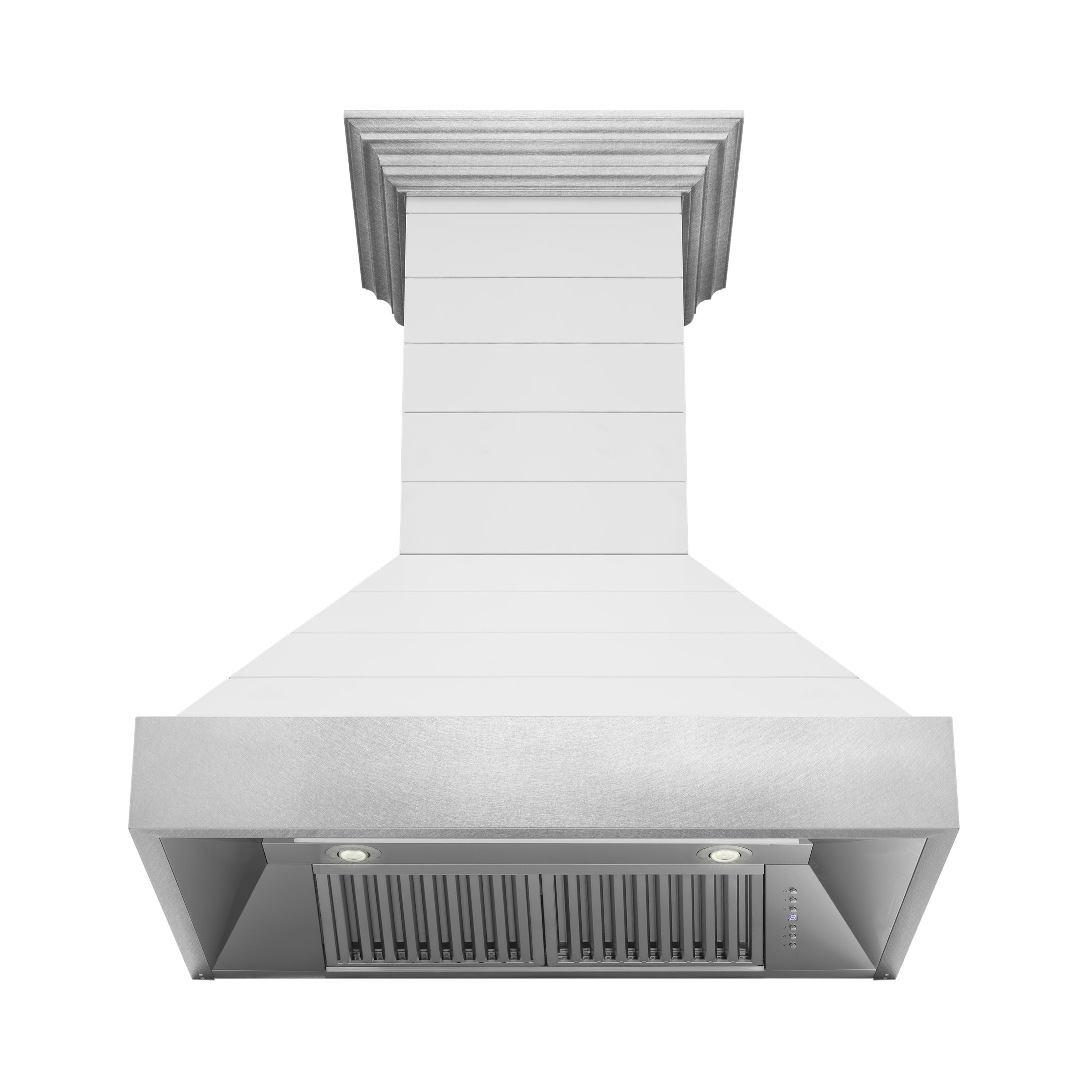 ZLINE 36 in. Wooden Wall Mount Range Hood 700 CFM Rustic Shiplap Bright White with Stainless Steel Accents (365WW-36)